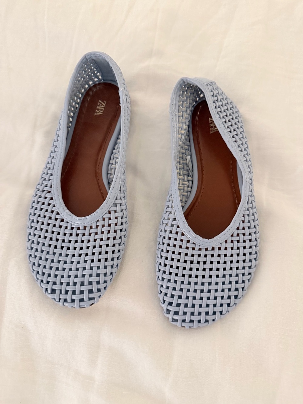 ZARA Pale Blue Woven Slip-On Flats for Women